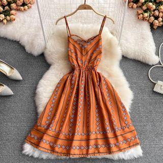Printed Open Back Strappy Dress
