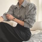 Puff-sleeve Striped Shirt Stripes - Black & White - One Size
