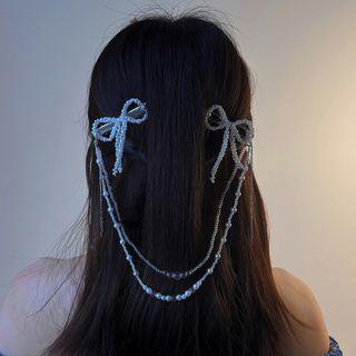 Bow Faux Crystal Layered Hair Clip White - One Size