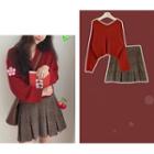 Sweater / Plaid Mini A-line Skirt / Set