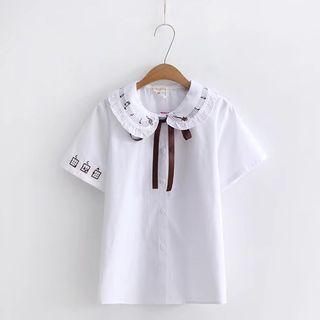 Short-sleeve Embroidered Ribbon Shirt
