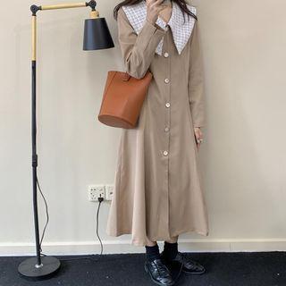 Tweed Collar Midi A-line Shirtdress