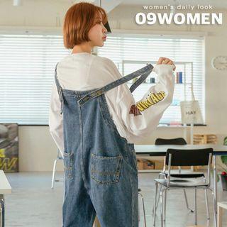 Plus Size Distressed Wide-leg Overall Jeans