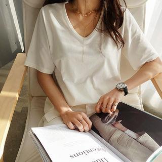 Scoop-neck Short-sleeve Napped T-shirt