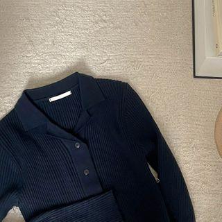 Notch-collar Rib-knit Cardigan