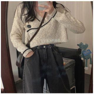 Asymmetrical Crop Sweater Almond - One Size