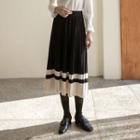 Contrast-trim Pleated Long Knit Skirt Black - One Size