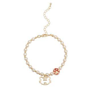 Tiger Alloy Pendant Faux Pearl Bracelet Bracelet - Gold - One Size