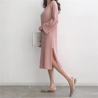 Slit-side H-line Rib-knit Dress