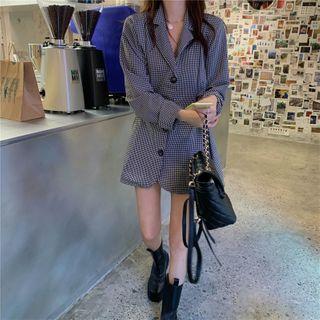 Long-sleeve Houndstooth Cut-out Dress Houndstooth Dress - One Size