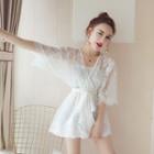 Set: Elbow-sleeve Lace Playsuit + Tube Top