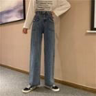 Pocket Washed Wide-leg Jeans