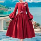 Embroidered Puff-sleeve Dress