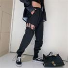 Cut-out Cropped Harem Pants Black - One Size