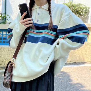Striped Polo Sweatshirt Blue & White - One Size