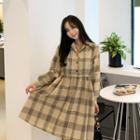 Half-placket Check Dress Beige - One Size