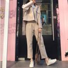 Oversized Snap Button Jacket / High Waist Dress Pants