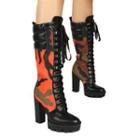 Panel Lace-up Chunky-heel Tall Boots