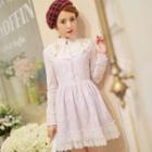 Stand-collar Long-sleeve Lace Dress