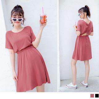 Cutout Drawstring Back Short Sleeve A-line Dress