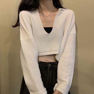 Polo-neck Cropped Sweater