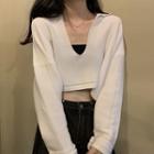 Polo-neck Cropped Sweater