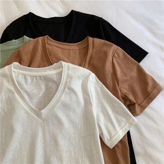 V-neck Linen Plain T-shirt