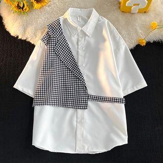 Short Sleeve Houndstooth Panel Shirt