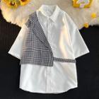 Short Sleeve Houndstooth Panel Shirt