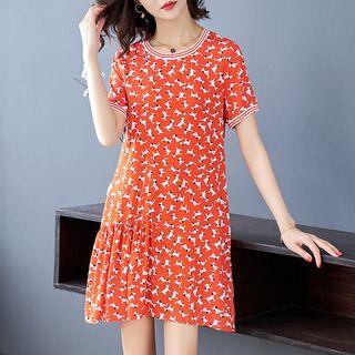 Short-sleeve Dog Print A-line Mini Dress