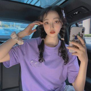 Cherry Embroidered Short-sleeve T-shirt Cherry - Purple - One Size