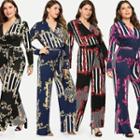 V Neck Printed Jumpsuit