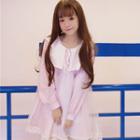 Long-sleeve Mesh-overlay A-line Dress Purple - One Size