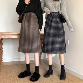 Vintage Plaid Split Midi Skirt