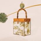 Bamboo Handle Leave Pattern Transparent Box Bag/clutch
