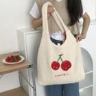 Cherry Embroidered Faux Shearling Tote Bag White - One Size