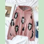 Patterned Hooded Sweater Pink - One Size
