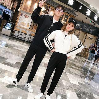 Couple Matching Half Zip Striped Pullover / Striped Sweatpants