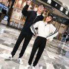 Couple Matching Half Zip Striped Pullover / Striped Sweatpants