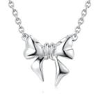 925 Sterling Silver Sweet Ribbon Bow Knot Necklace (16) Fashion Jewelry Gift
