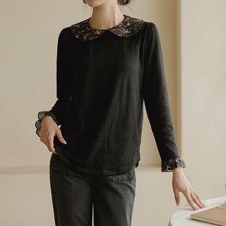 Floral-collar Frill-cuff Top