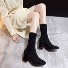 Block-heel Velvet Mid-calf Boots