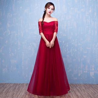 Off-shoulder Elbow-sleeve Evening Gown