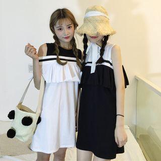 Panel Open Shoulder Short-sleeve Dress
