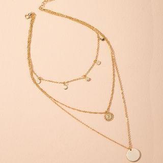 Disc Pendant Layered Alloy Necklace X289 - Gold - One Size