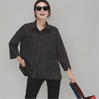 3/4-sleeve Pocket-detail Corduroy Shirt