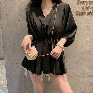 Gathered-waist V-neck Chiffon Top