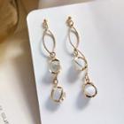 Glass Bead Wavy Alloy Dangle Earring 1 Pair - S925 Silver Needle - Earring - Gold - One Size