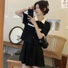Short-sleeve Two-tone Blouse / Wide Leg Shorts
