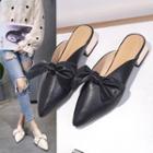 Ribbon Faux Leather Low Heel Mules